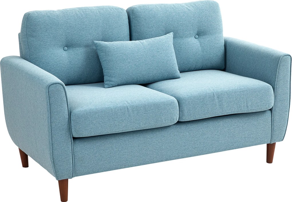 HOMCOM Sofá de 2 Lugares para Sala com Apoio de Braços Almofadas e Assento Acolchoado Capa de Almofada Lavável 140x78x83 cm Azul Claro | Aosom Portugal