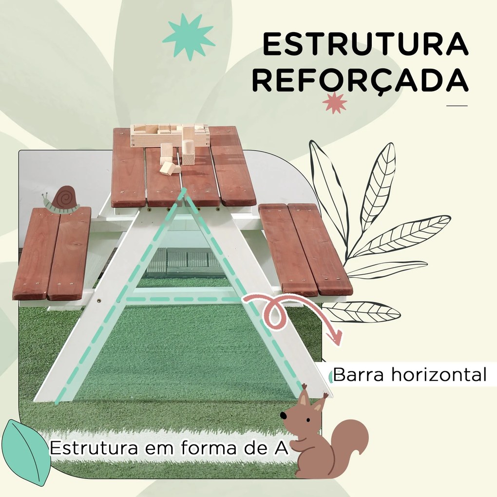 Conjunto de Mesa e 2 Bancos Infantil de Madeira Mesa de Piquenique par