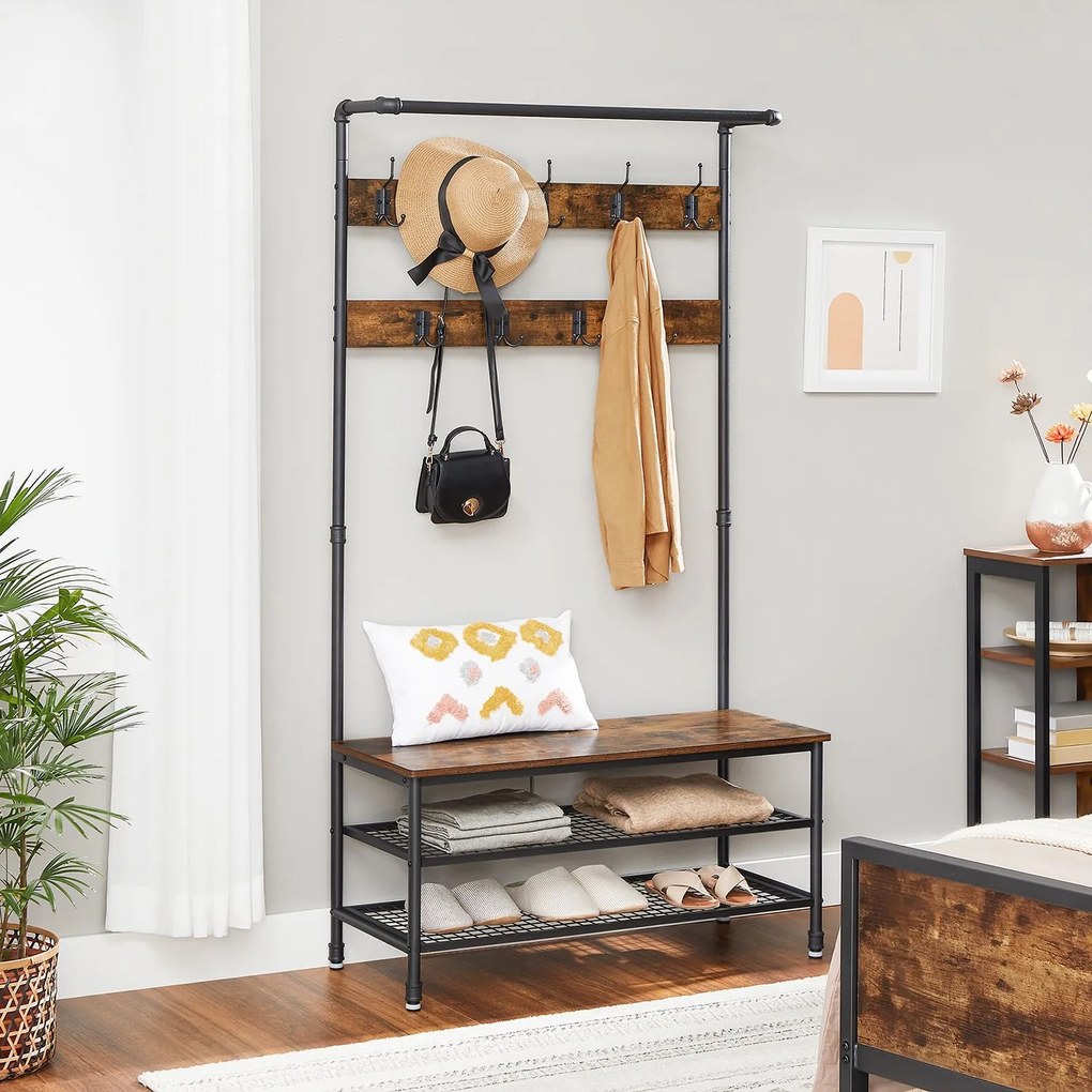 Armario entrada hall com cabide 100 x 41,5 x 182 cm Castanho Vintage-preto