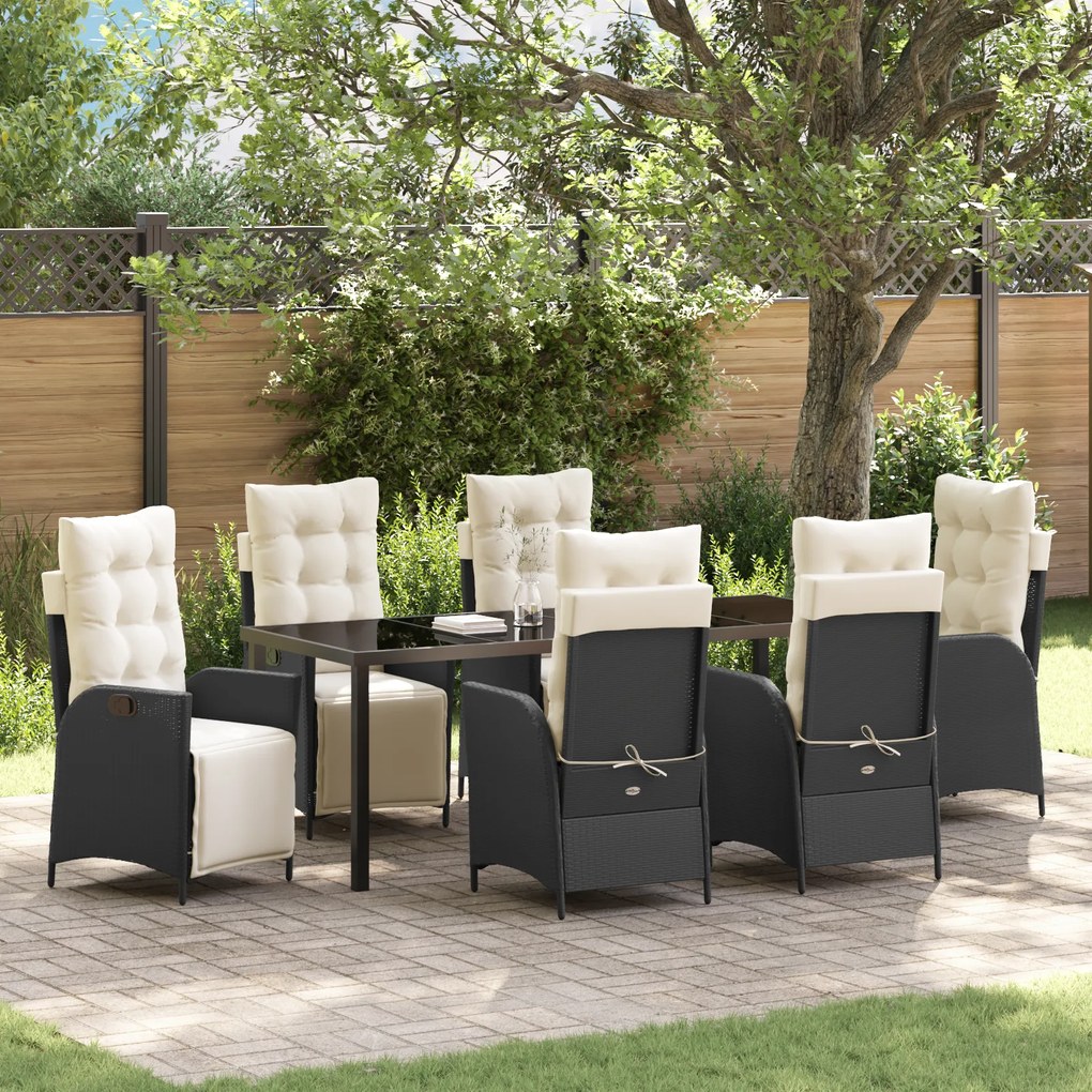 vidaXL Conjunto de Jantar de Jardim de 7 Peças em Rattan PE Preto