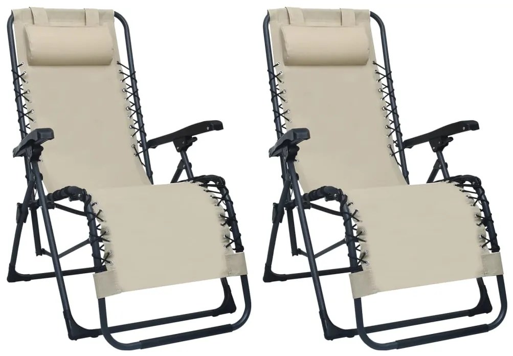 vidaXL Cadeiras de pátio dobráveis 2 pcs textilene cor creme