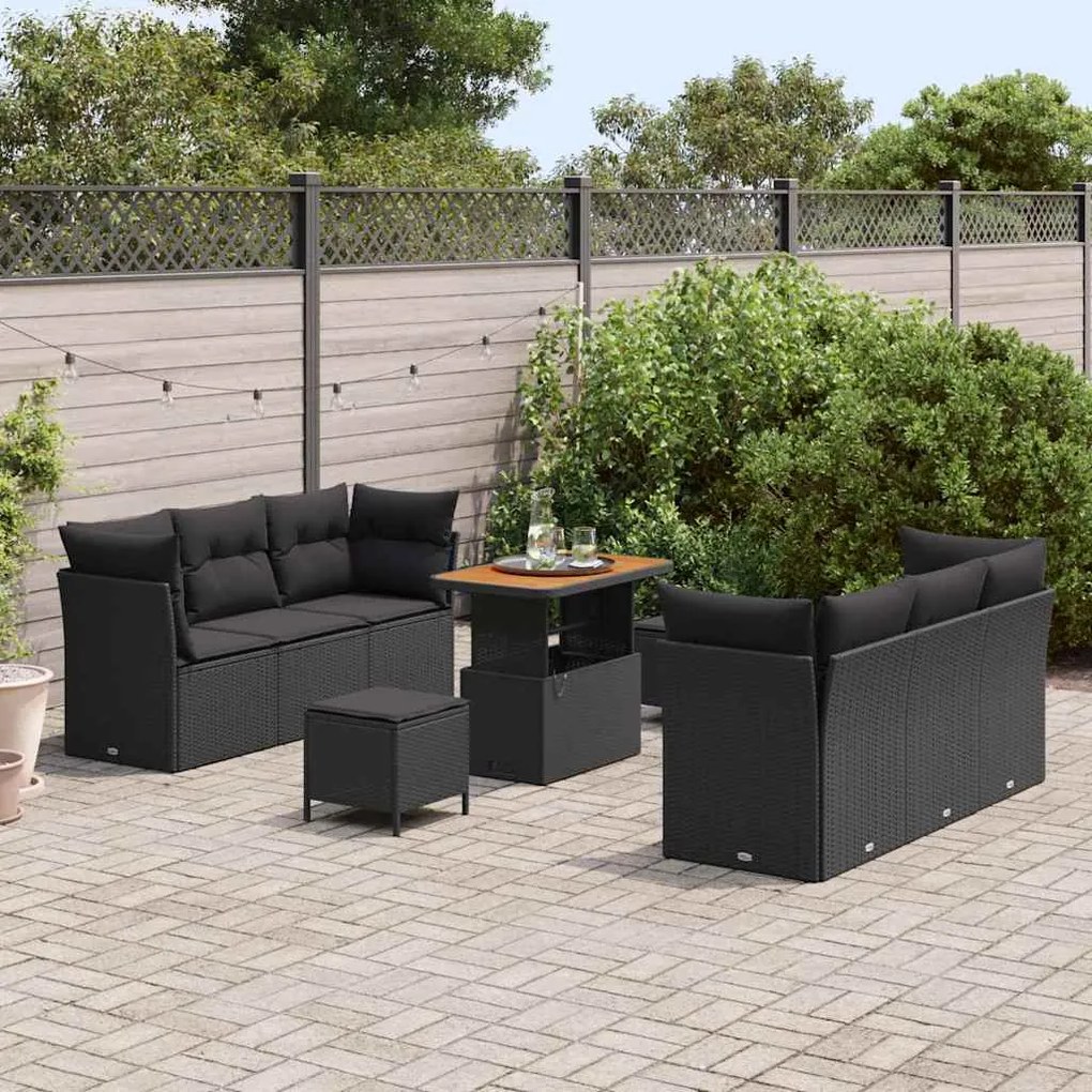 Conjunto de sofá de jardim de 9 peças com almofadas , feito de rattan