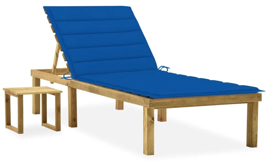 vidaXL Espreguiçadeira de jardim com mesa e almofadão pinho impregnado