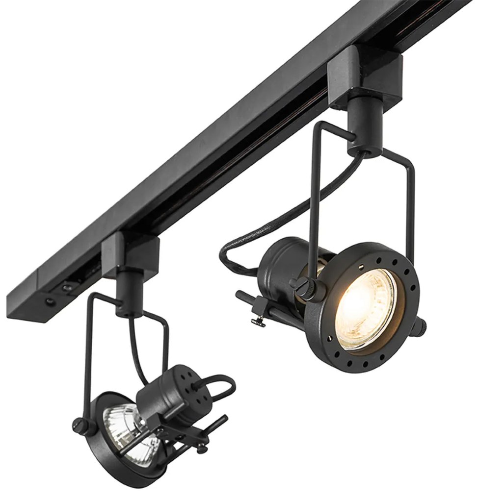 Sistema de trilhos industrial com 3 focos monofásicos pretos - Suplux Industrial,Moderno