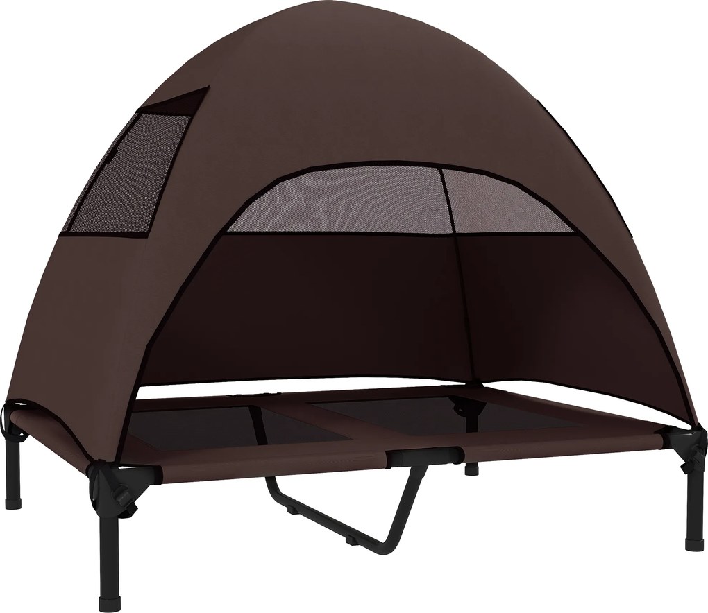 PawHut Cama Elevada para Cães Exterior com Toldo, Cama Elevada para Cães Grandes, 91 x 76 x 90 cm, Café | Aosom Portugal