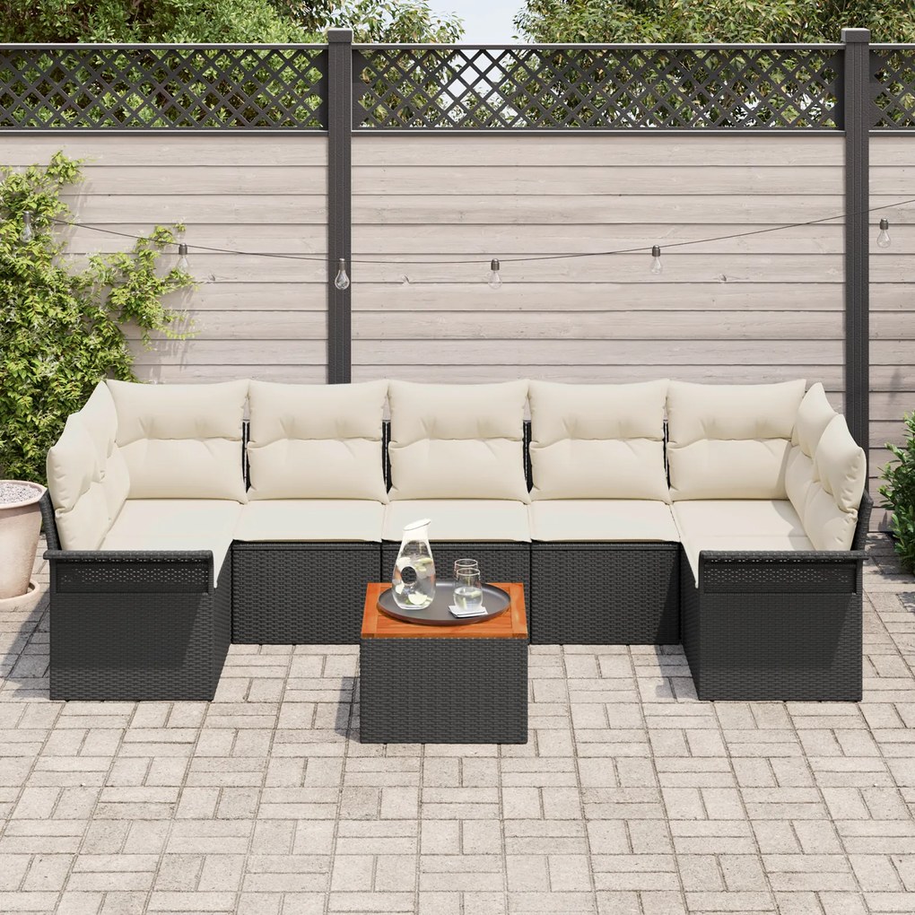 Conjunto de Sofás de Jardim vidaXL de 8 Peças com Almofadas Preto Ratt