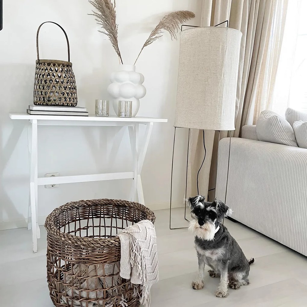 Candeeiro de pé design com cúpula em linho bege - Rich