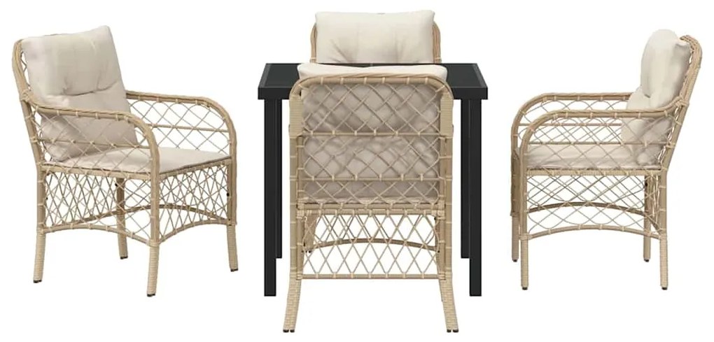 Conjunto de Jantar de 5 Peças para Jardim com Almofadas Bege Rattan Po