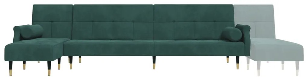 Sofá-cama em forma de L 271x140x70 cm veludo verde-escuro