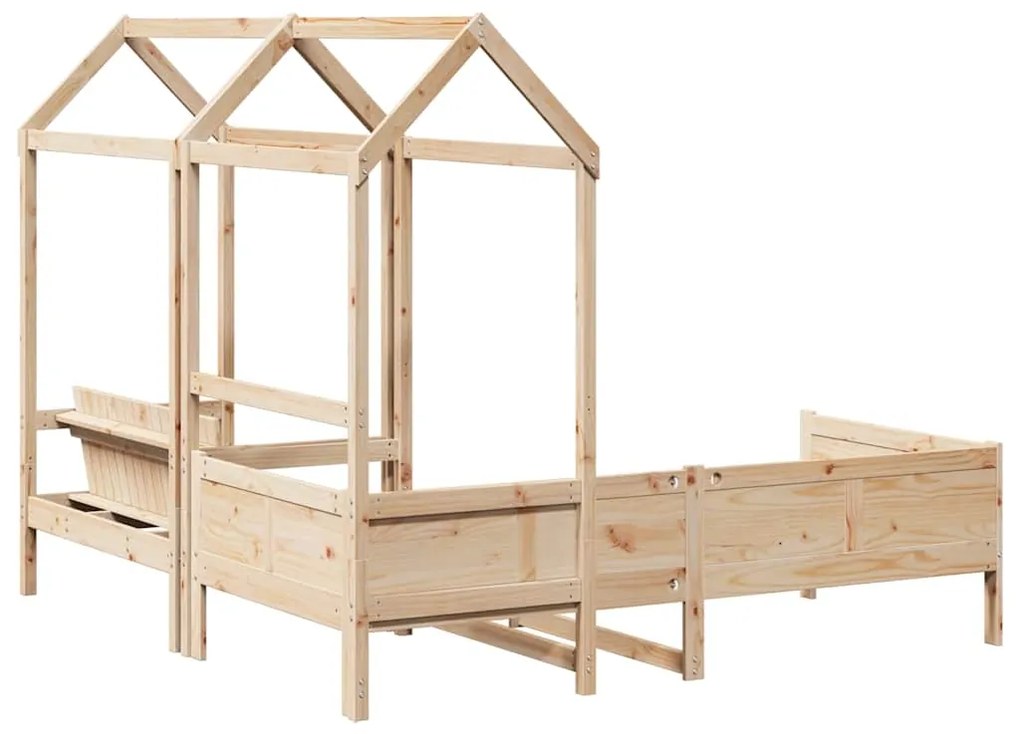 Conj. de sofá-cama e banco com telhado 80x200 cm pinho maciço