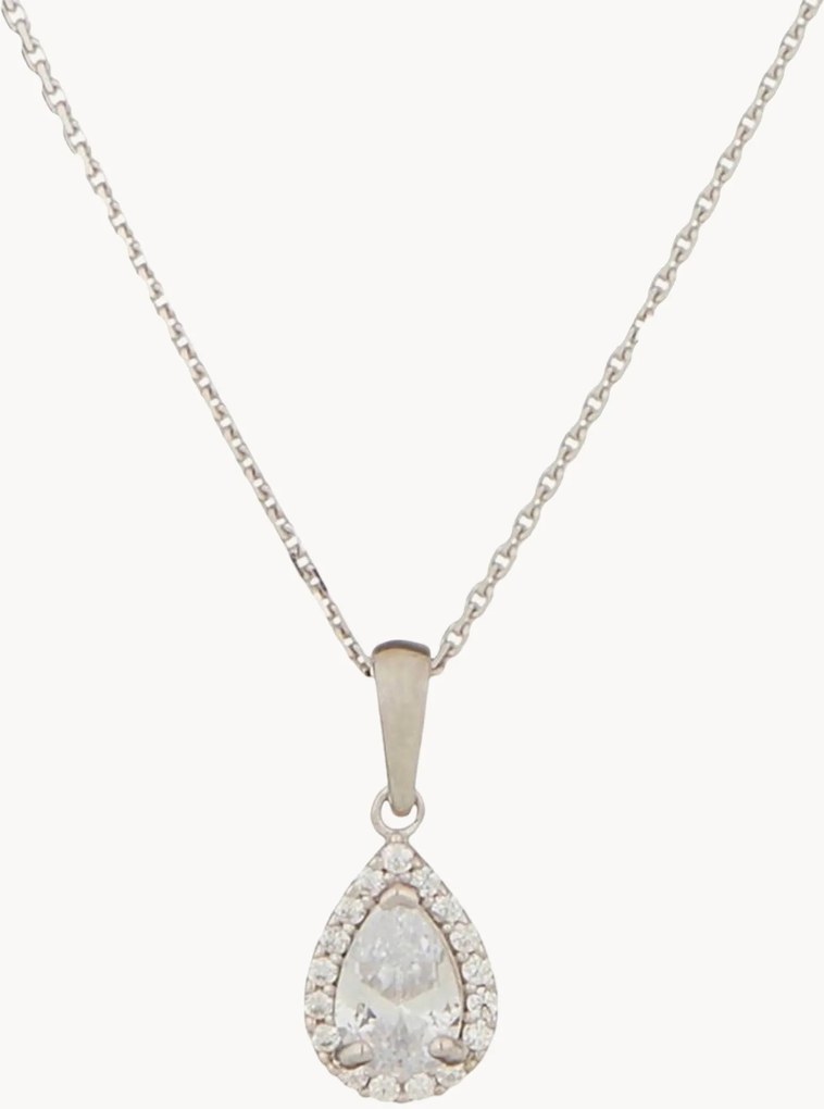 Corrente de prata com pendente de ouro branco e zircónia Goutte