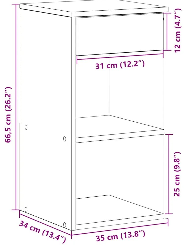 Mesa de cabeceira com gaveta 35x34x66,5 cm carvalho fumado