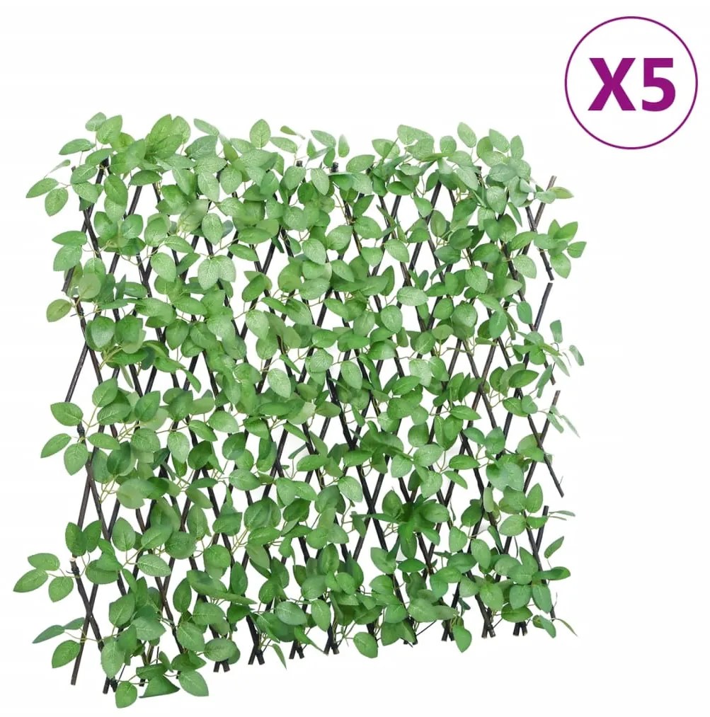 vidaXL Treliça de hera artificial extensível 5 pcs 180x65 cm verde