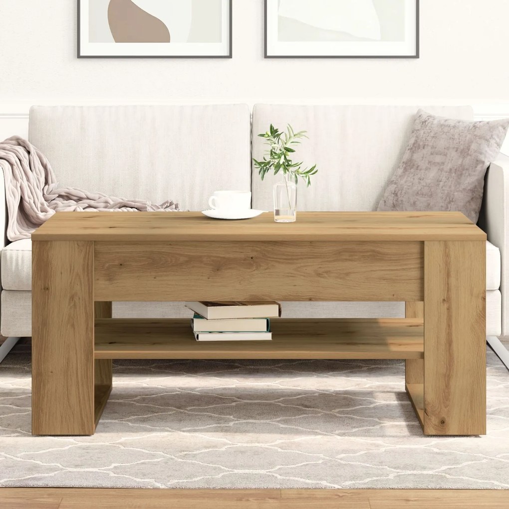 Mesa de centro vidaXL em Carvalho Artesanal 102x55x45 cm em Madeira de