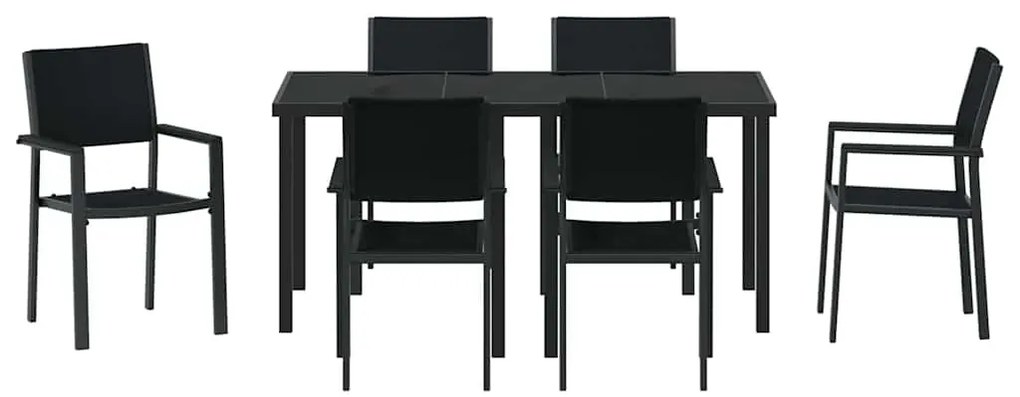 Conjunto de Jantar de Jardim 7 Peças em Rattan e Poliéster Preto.