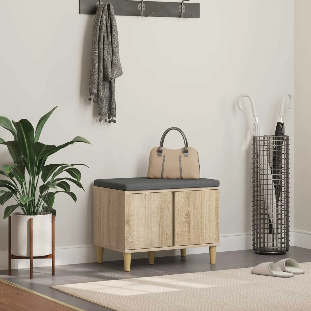 vidaXL Banco de Hall com almofada Carvalho Sonoma 60 x 38 x 46 cm