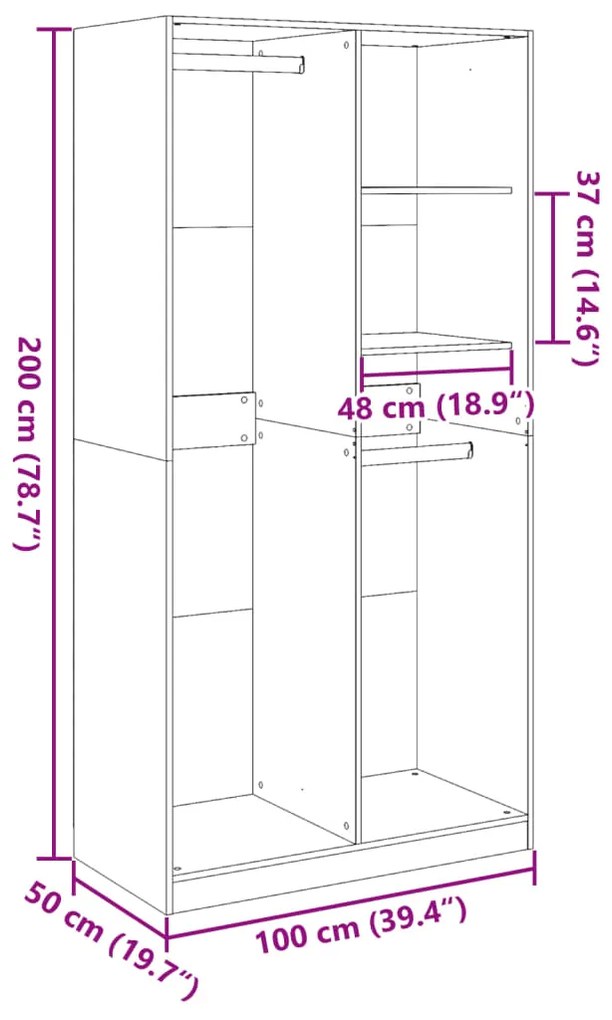 Roupeiro 100x50x200 cm contraplacado preto