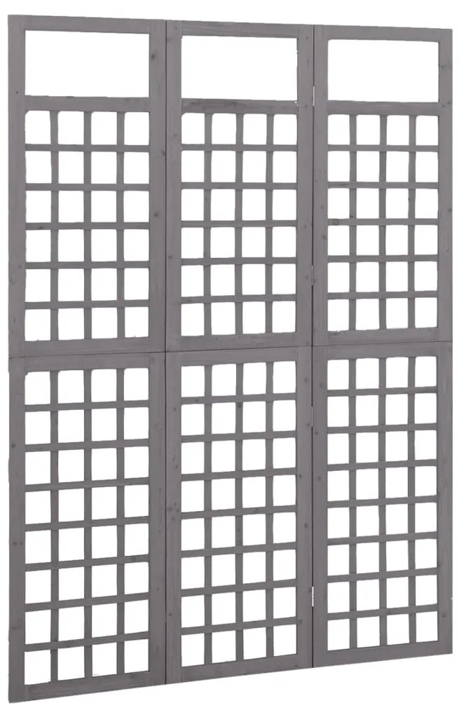 Biombo/treliça 3 painéis abeto maciço 121x180 cm cinzento