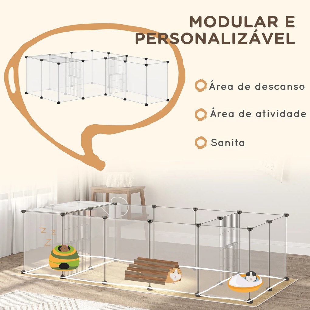 Cerca para Animais de Estimação DIY com 20 Painéis Parque para Pequenos Animais Modular 175x70x45 cm Translúcido