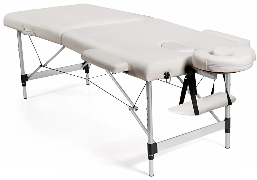 Mesa de massagem dobrável de 184 cm em alumínio portátil e leve, suporta 250 kg Branca