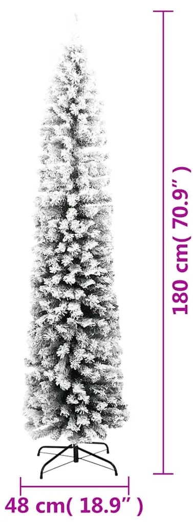 Árvore de Natal artificial fina com neve 180 cm PVC verde