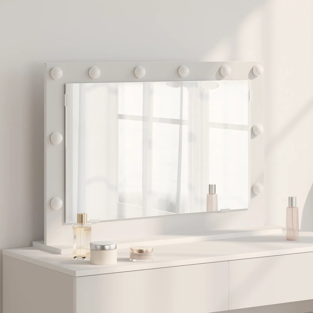 vidaXL Espelho de Maquiagem com Luzes LED Branco 80x55x18 cm