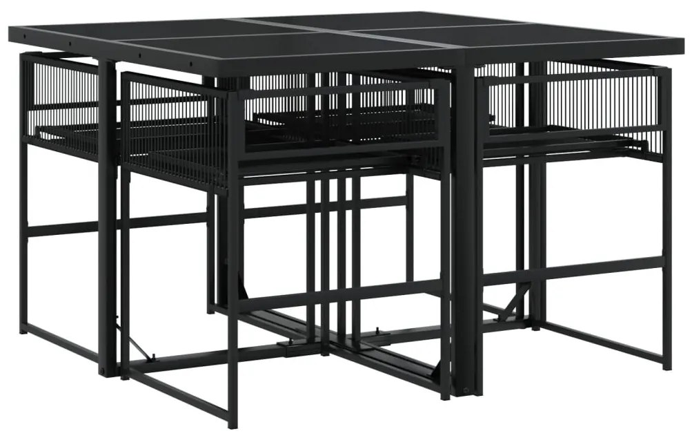 5 pcs conjunto de jantar p/ jardim c/ almofadões vime PE preto