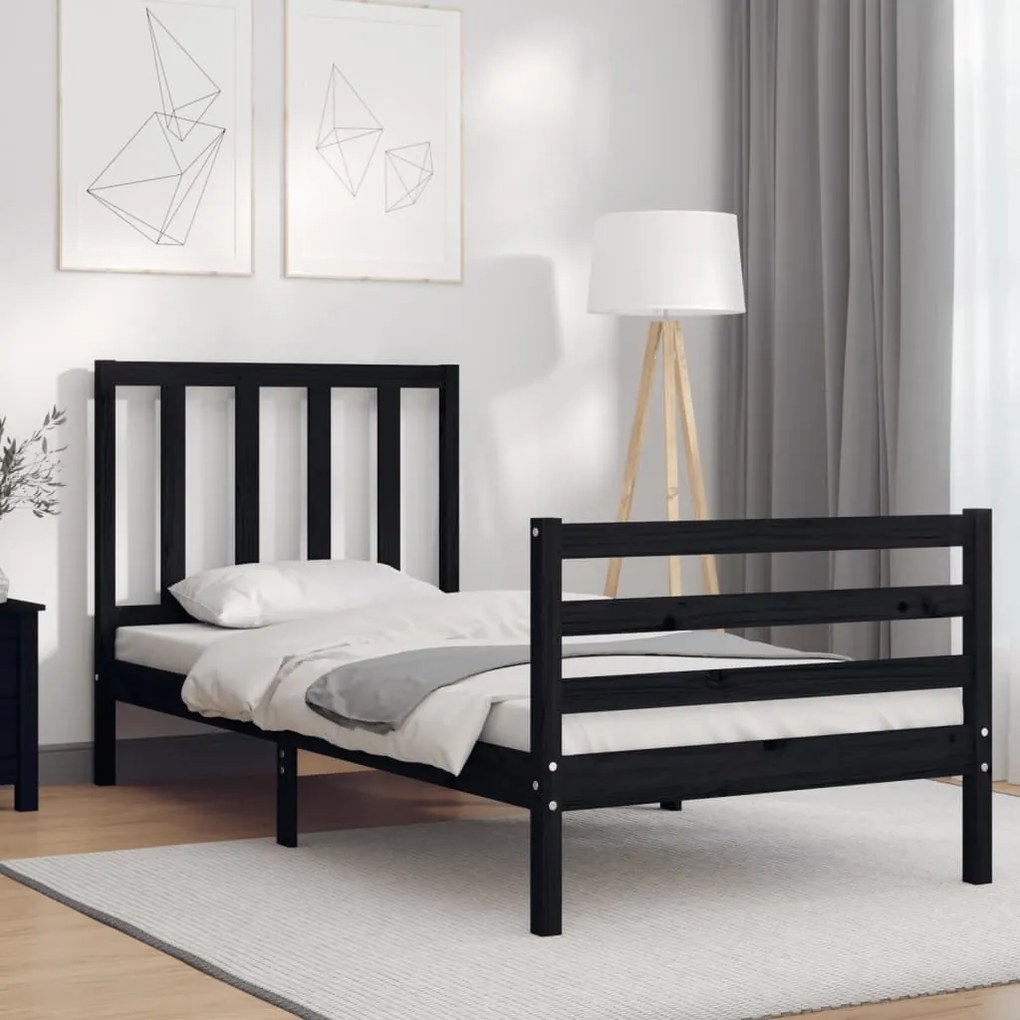 vidaXL Estrutura cama de solteiro c/ cabeceira madeira maciça preto