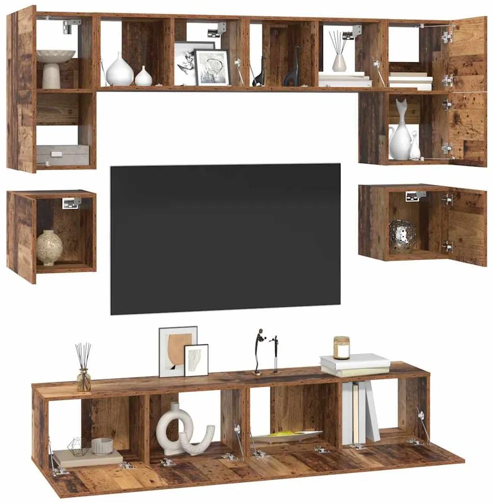 Conjunto de móvel de TV 8 pcs Madeira antiga 80 x 30 x 30 cm