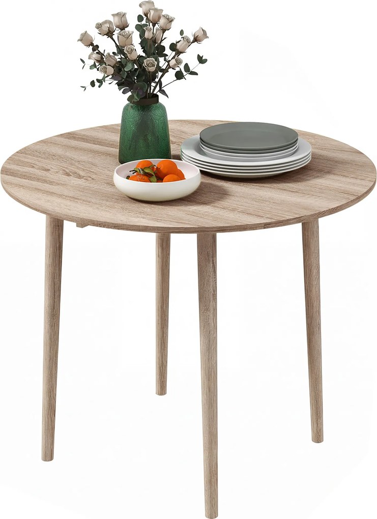 Mesa de jantar dobrável (CADEIRAS NÃO INCLUIDAS) com 2 abas mesa redonda extensível Ø 89 x 73,5H cm compacta, cor natural