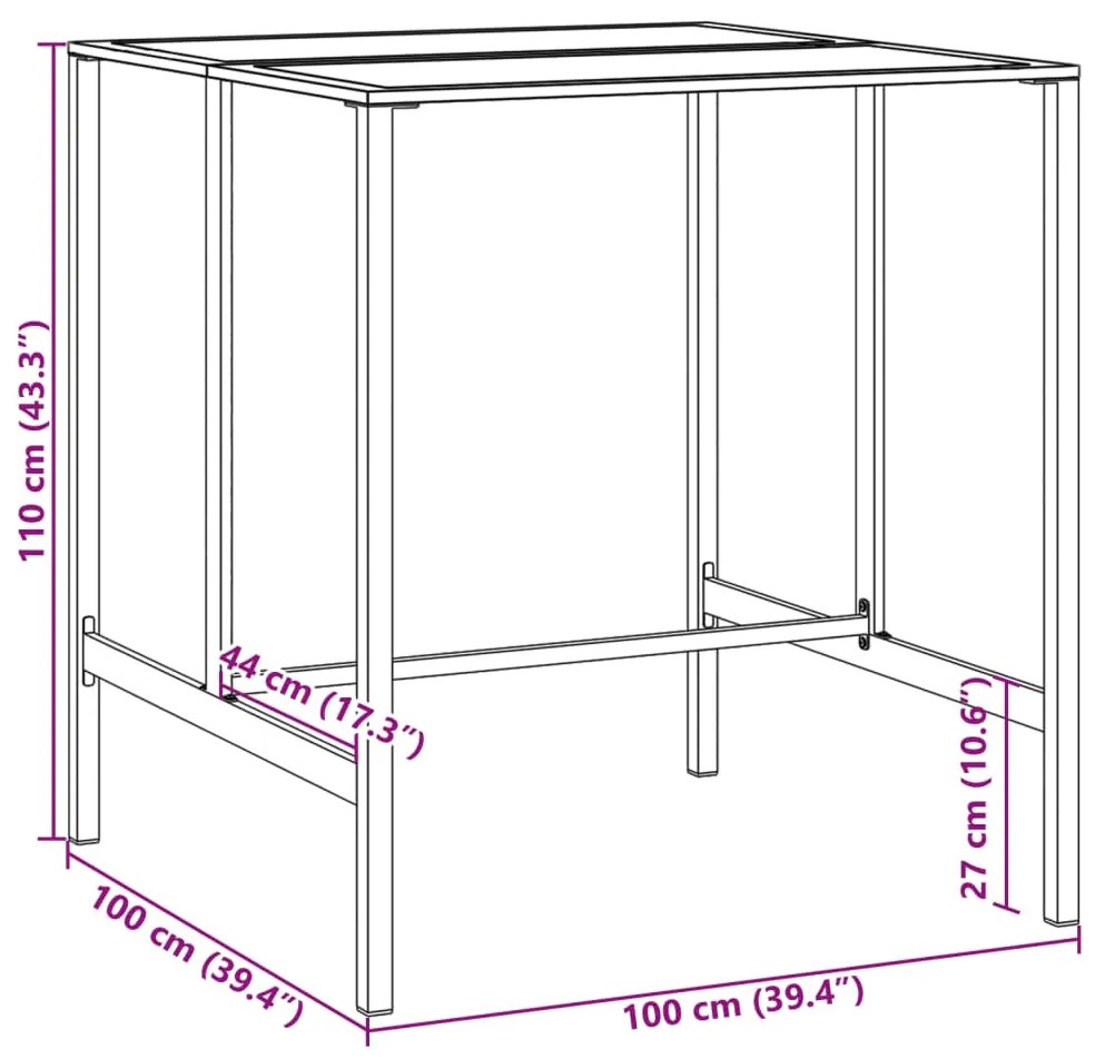 Mesa de bar 100x100x110 cm aço revestido a pó preto