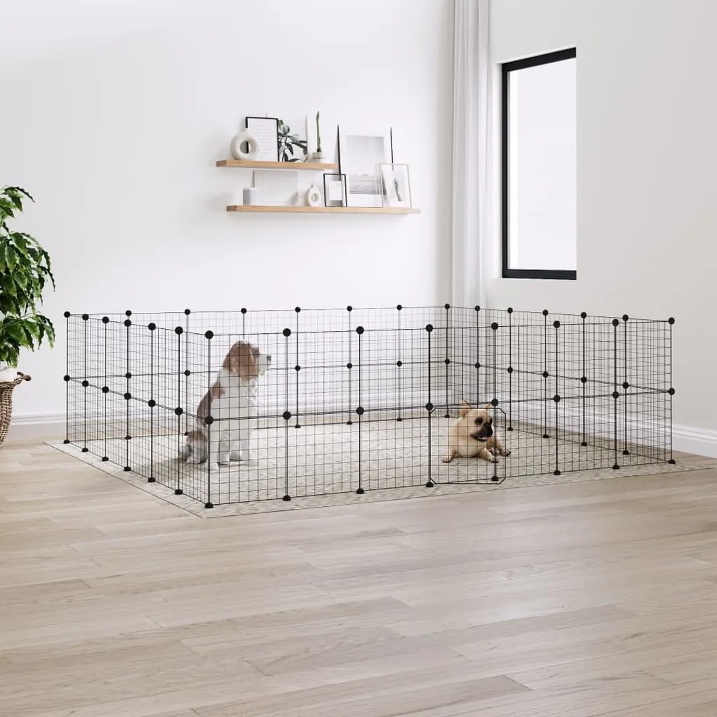 vidaXL Gaiola p/ animais de 52 painéis c/porta 35x35 cm aço preto