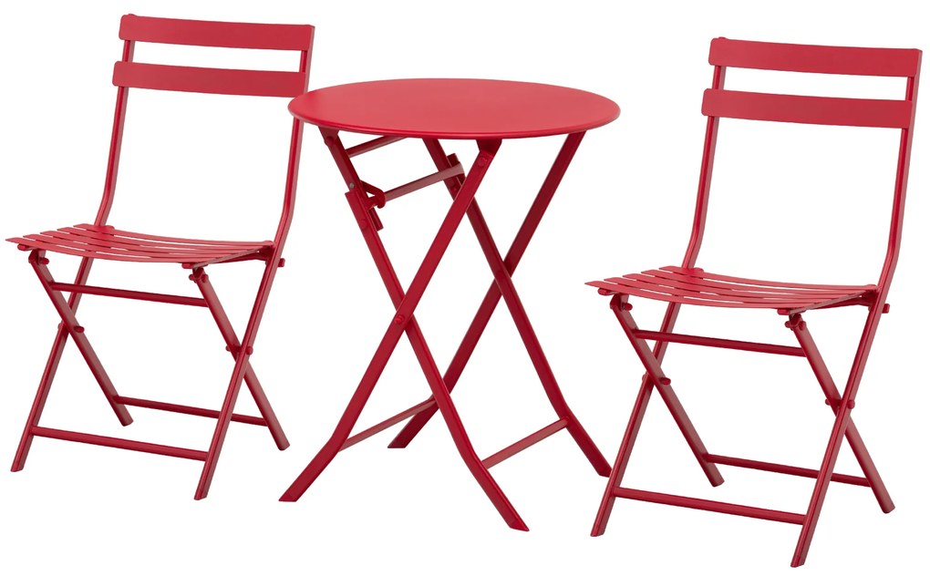 Outsunny Conjunto de Jardim Bistrô Dobrável Mesa Redonda Ø 60 cm com 2 Cadeiras Dobráveis Metal Termolacado Vermelho | Aosom Portugal