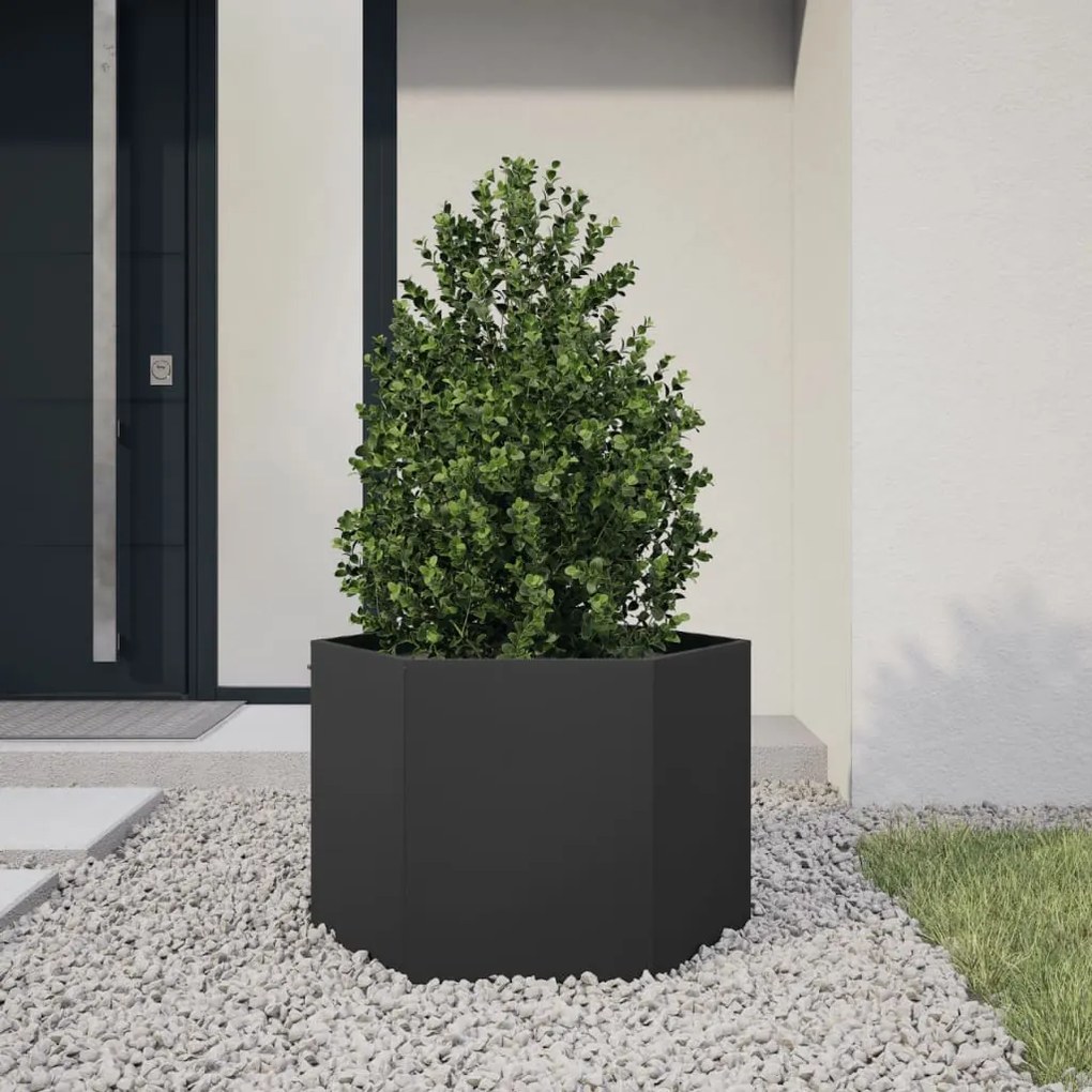 vidaXL Vaso/floreira de jardim hexagonal 69x60x45 cm aço preto