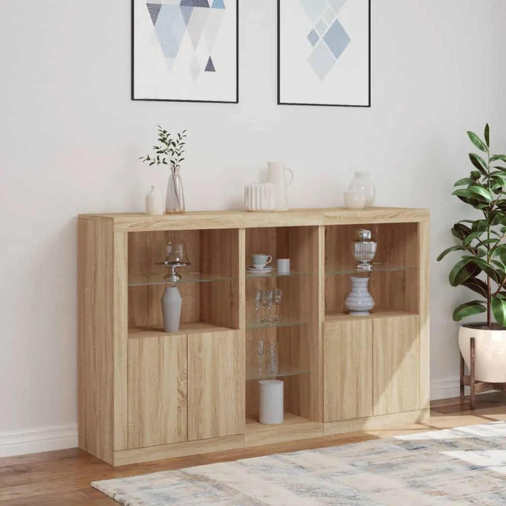 Aparador com luzes LED 162x37x100 cm carvalho sonoma