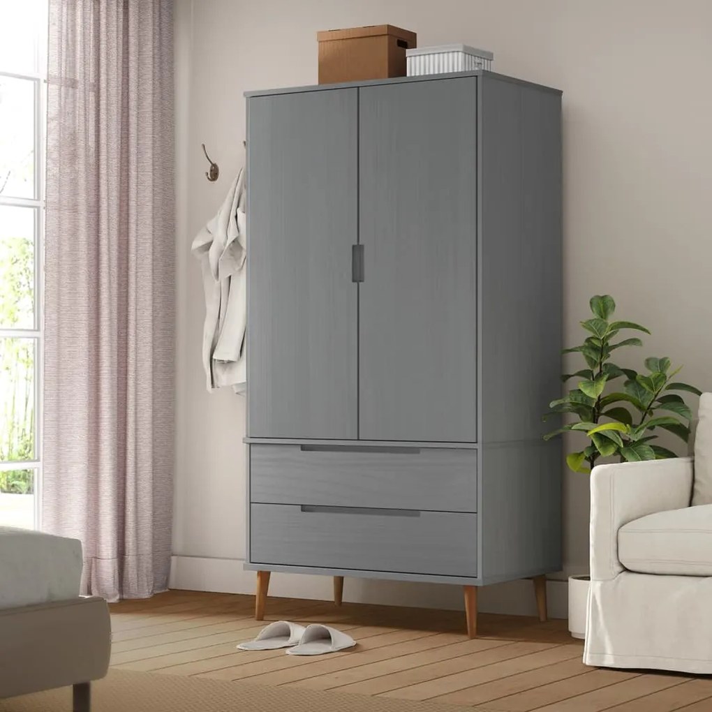 350524 vidaXL Roupeiro MOLDE 90x55x175 cm pinho maciço cinza
