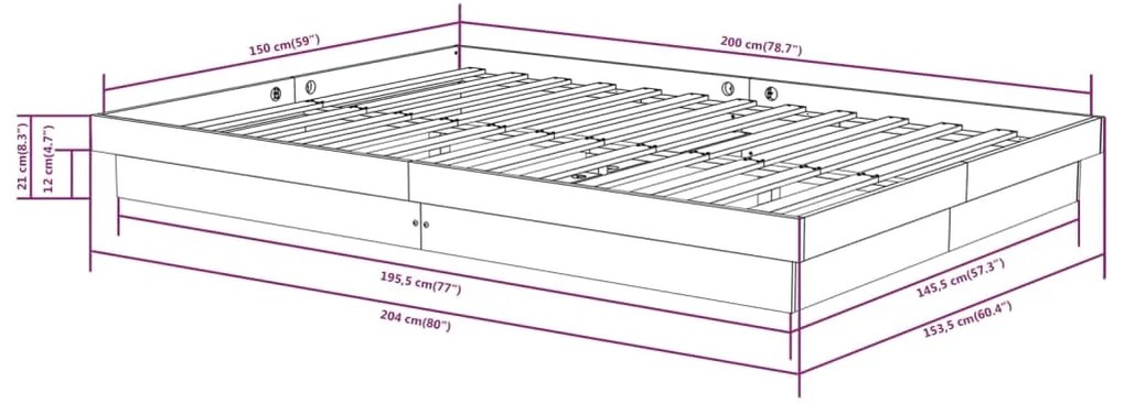 Estrutura de cama king 150x200 cm madeira maciça preto