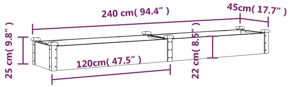 Canteiro elevado c/ forro 240x45x25 cm abeto maciço castanho