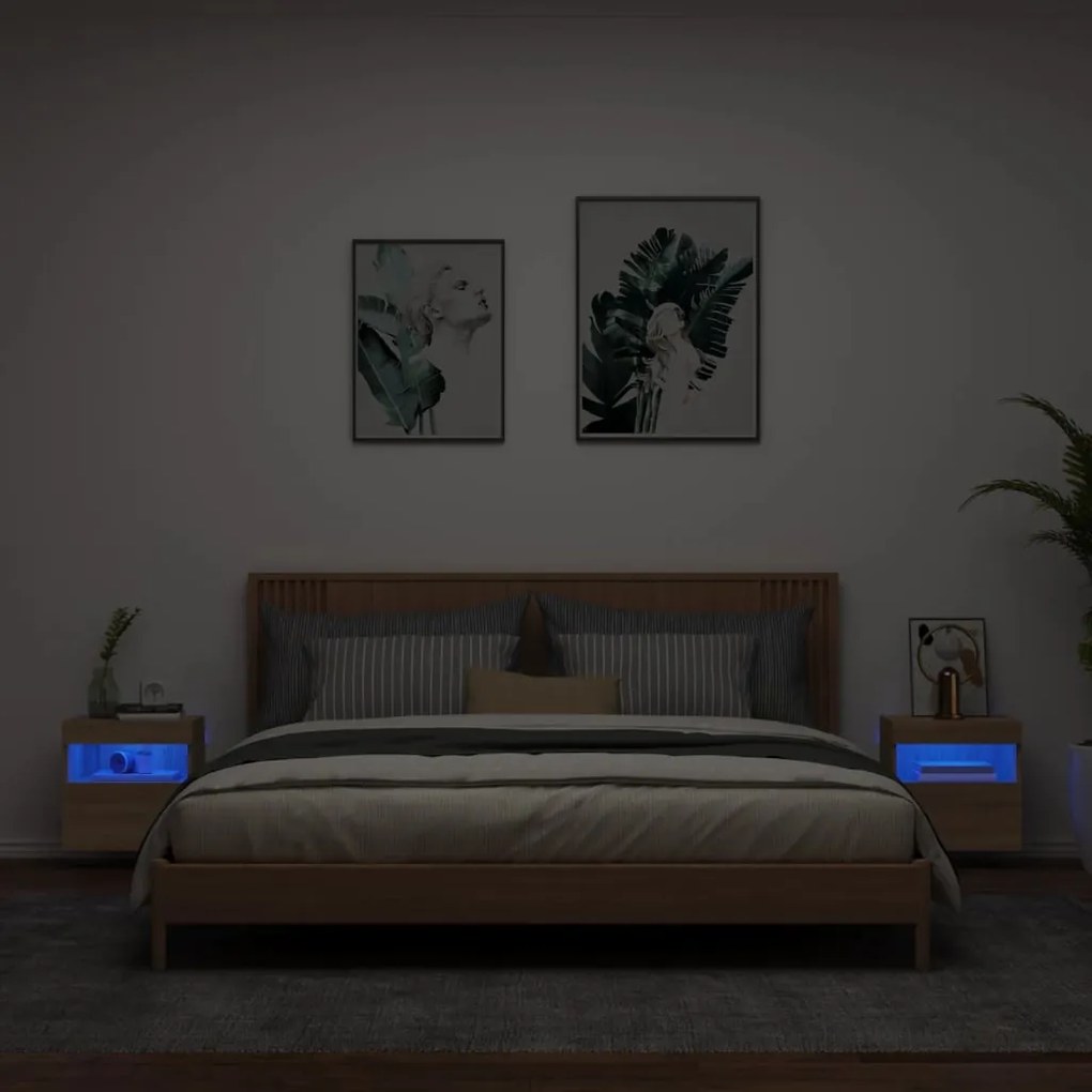 Móveis de parede para TV com luzes LED 2 pcs carvalho sonoma