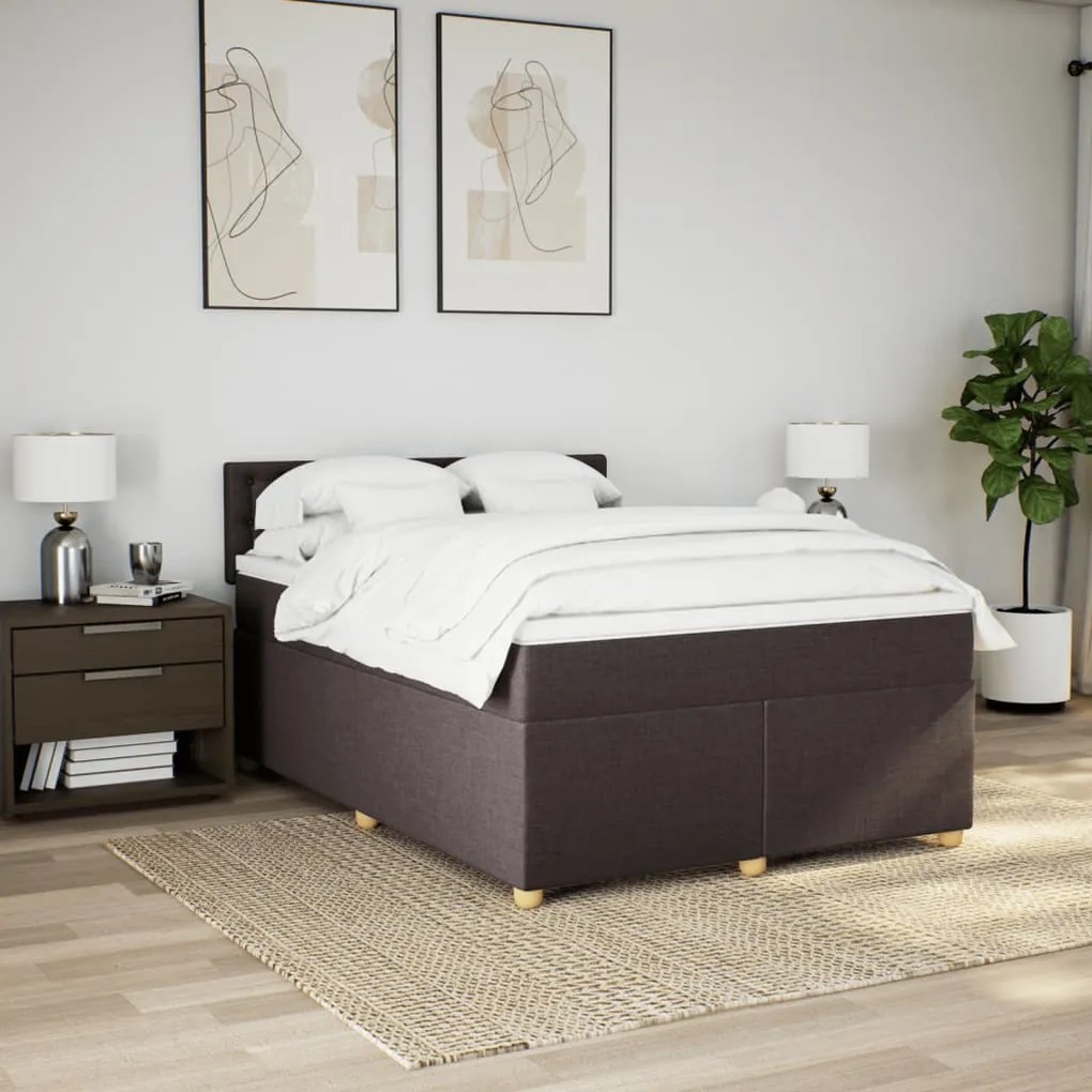 Cama com molas/colchão 140x200 cm tecido castanho-escuro