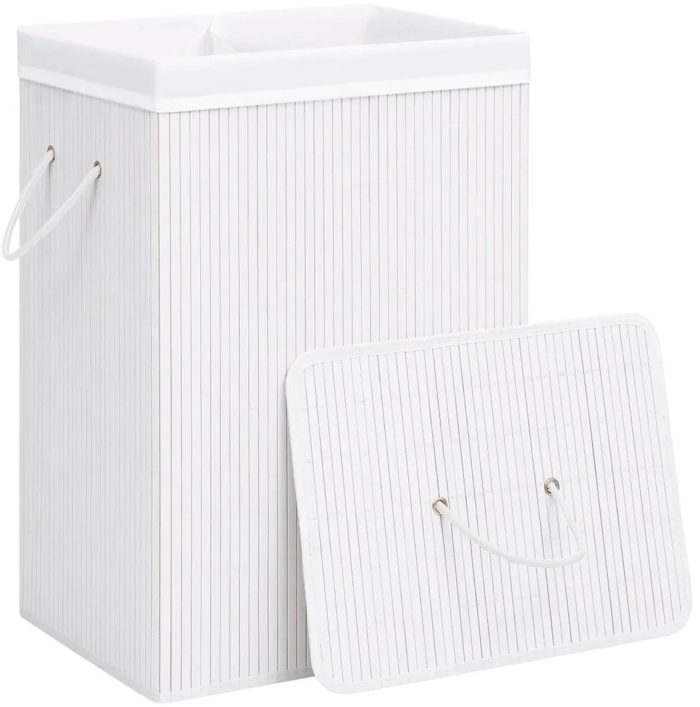 Cesto para roupa suja c/ 2 secções 72 L bambu branco
