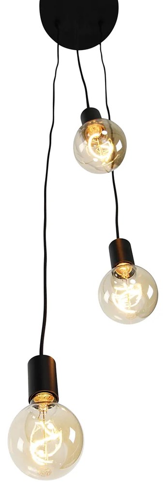 Candeeiro de suspensão industrial preto 3-luzes - Facil Design,Moderno