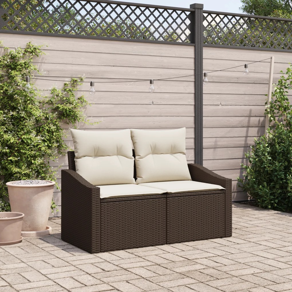Sofá de Jardim 2 Lugares com Armazenamento e Almofadas Castanho em Rattan Sintético