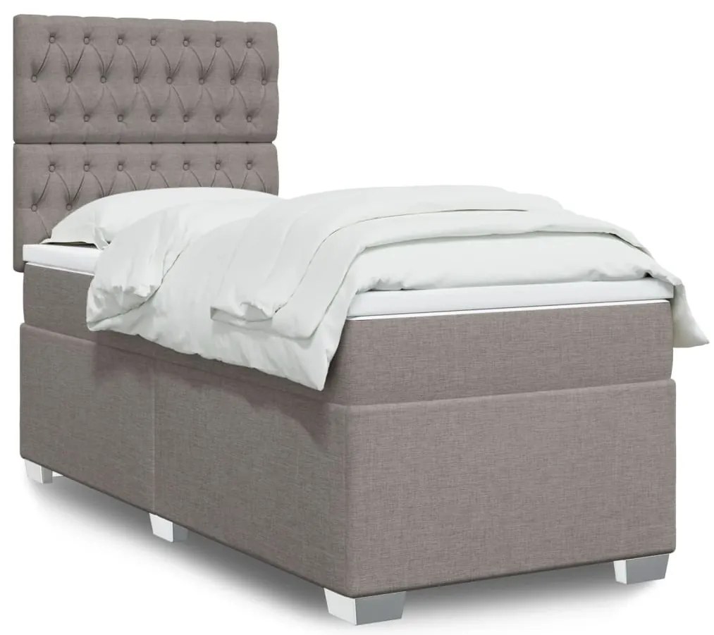 vidaXL Cama com molas/colchão 90x200 cm tecido castanho-acinzentado
