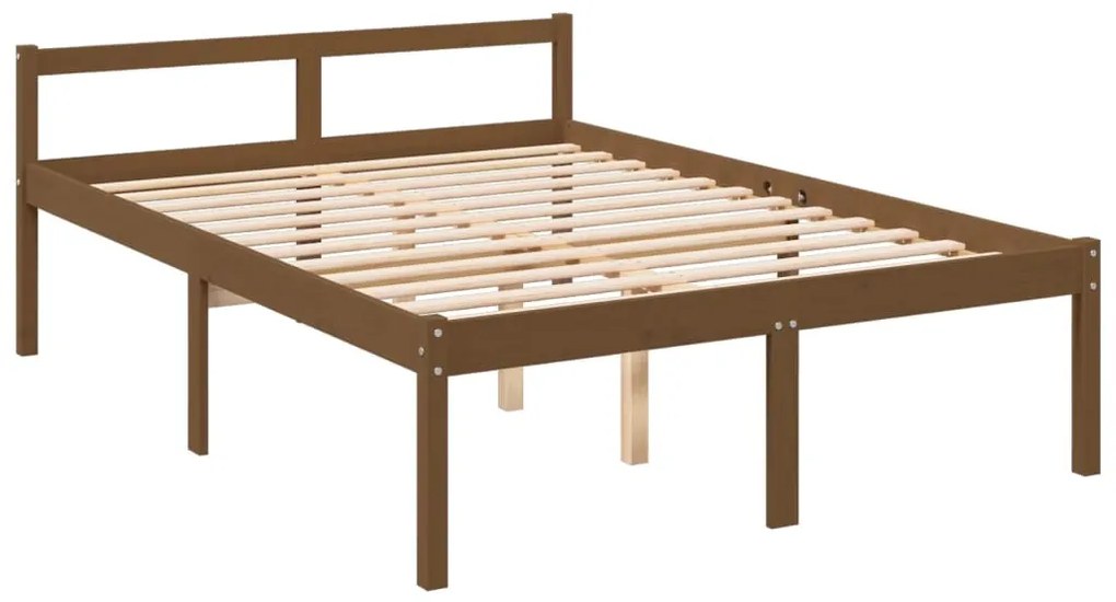 Estrutura cama cabeceira 140x190 cm madeira maciça castanho-mel