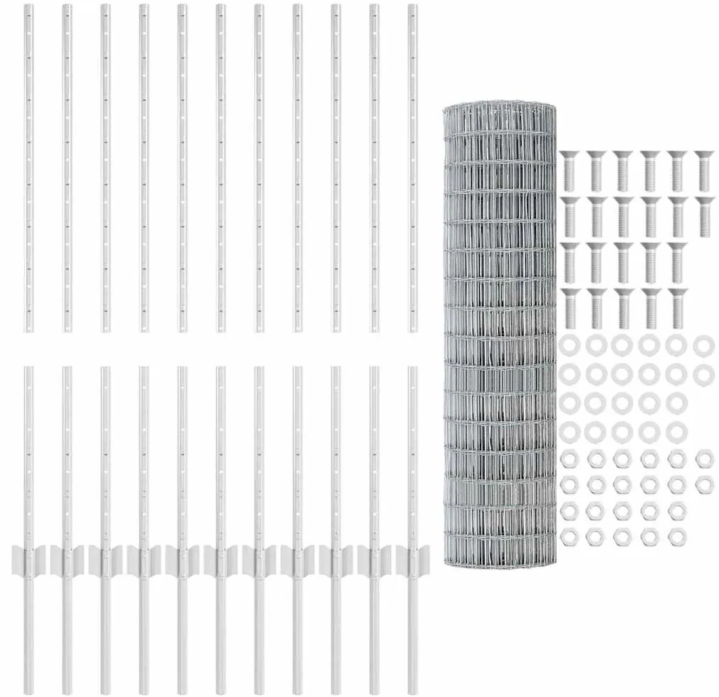 Cercas Euro com 22 Postes Prateados 1x25 m Aço