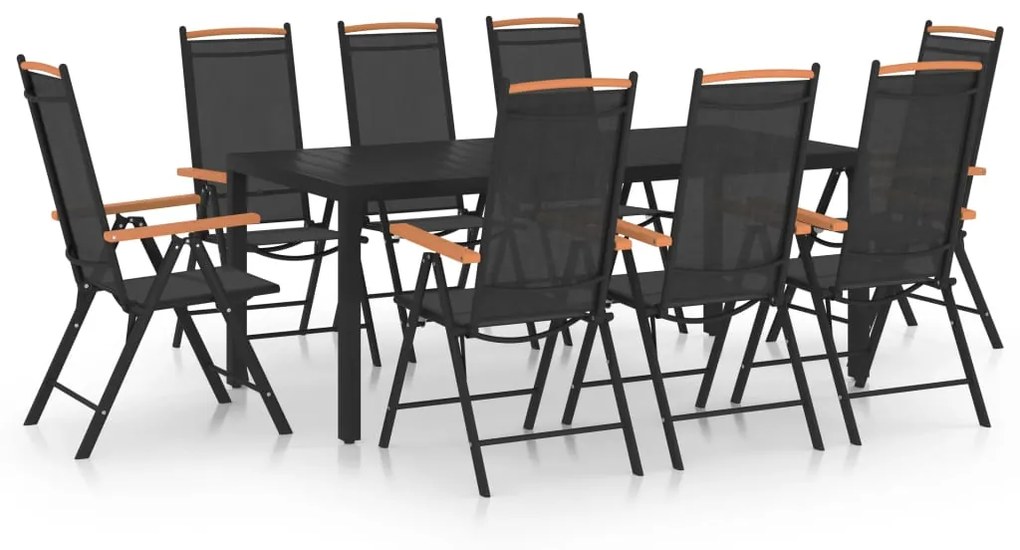 vidaXL 9 pcs conjunto de jantar para jardim alumínio preto