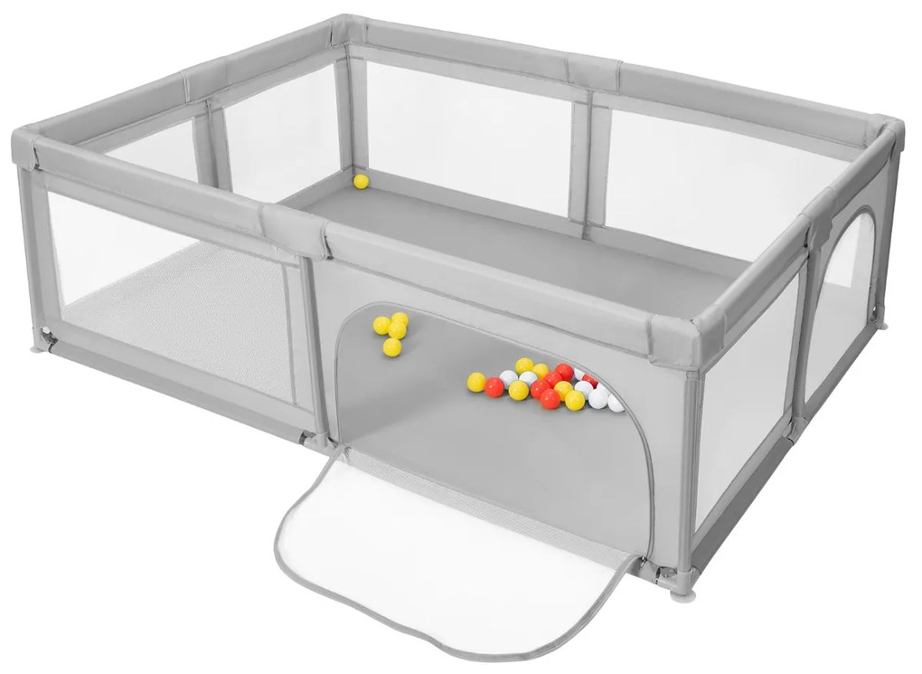 Parque infantil Bebés centro de actividades com bolas para bebés estável não tóxico com rede respirável 205 x 147 x 68 cm Cinzento