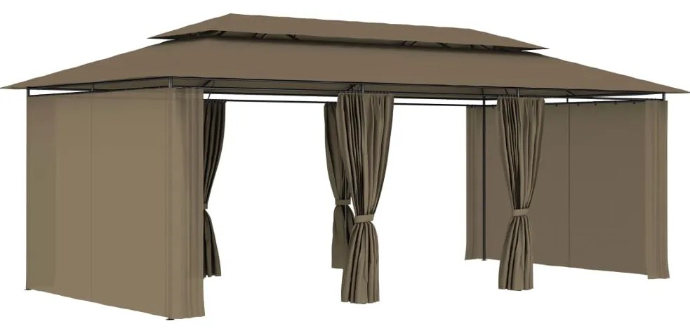 Gazebo c/ cortinas 600x298x270 cm 180 g/m² cinzento-acastanhado