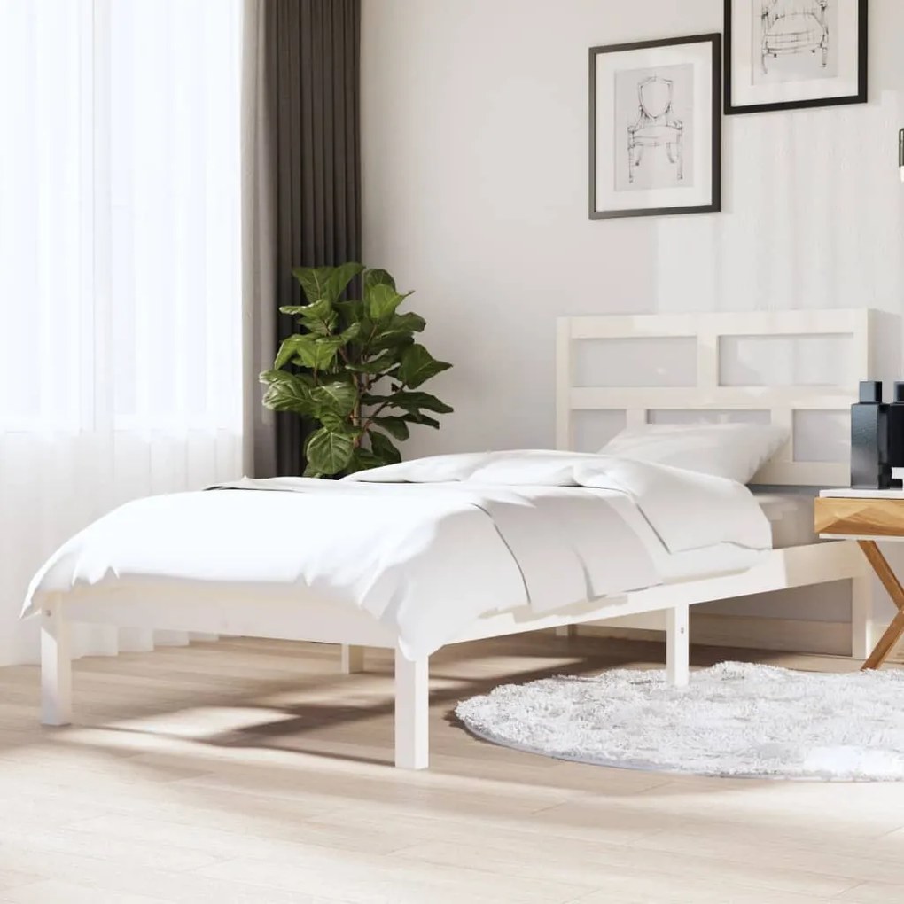 3101184 vidaXL Estrutura de cama solteiro 90x190 cm madeira maciça branco
